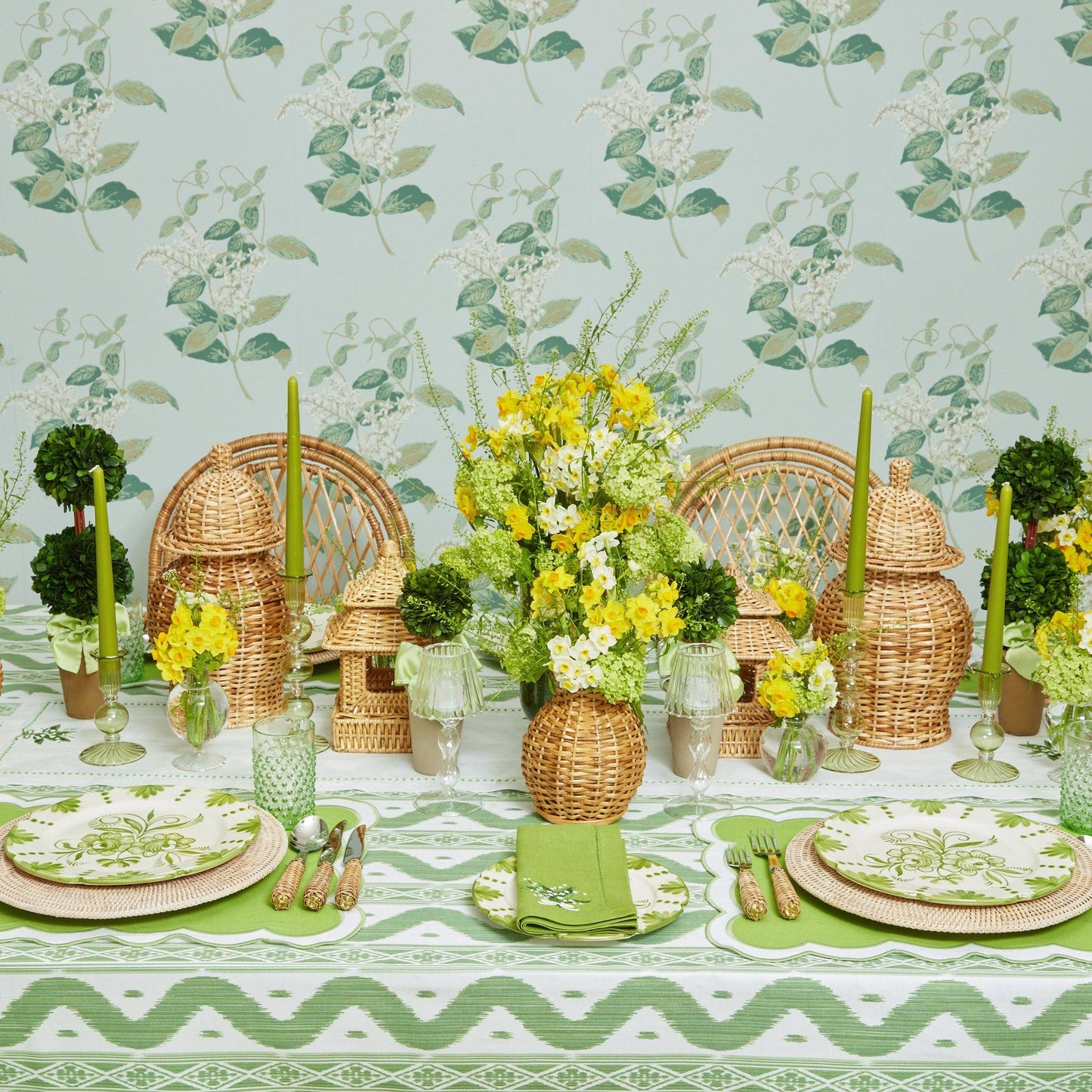 Green Lily of the Valley Linen Napkins (Set of 4)