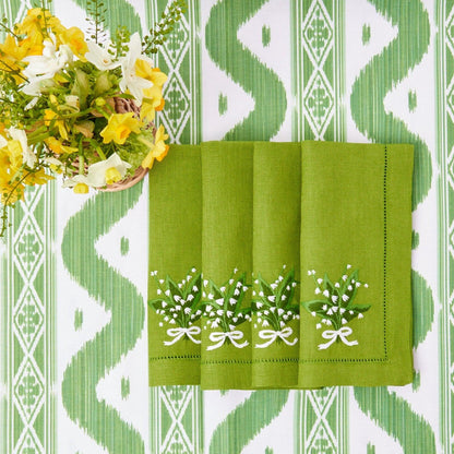 Green Lily of the Valley Linen Napkins (Set of 4)
