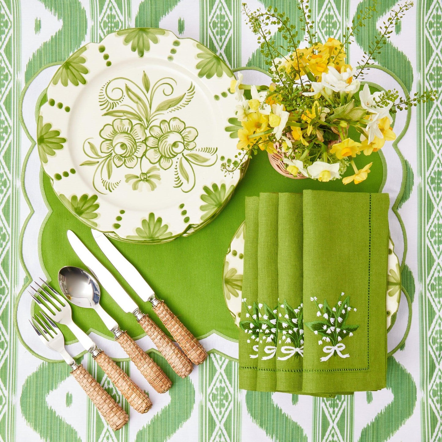 Green Lily of the Valley Linen Napkins (Set of 4)