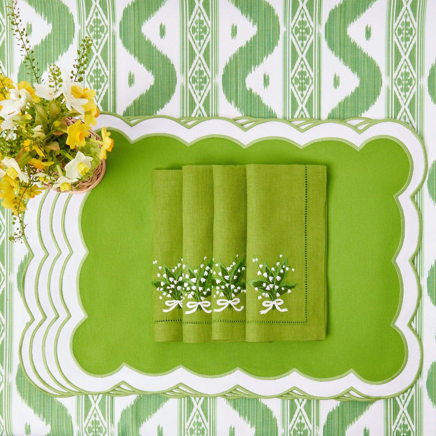 Green Lily of the Valley Linen Napkins (Set of 4)