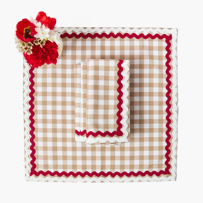 Putty Gingham & Red Rossina Placemats & Napkins (Set of 4)