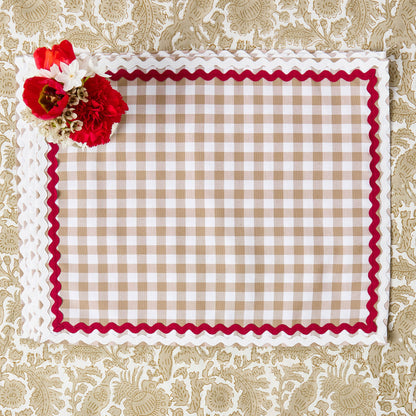 Putty Gingham & Red Rossina Placemats & Napkins (Set of 4)