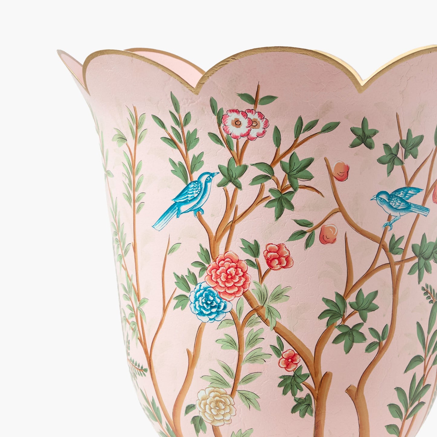 Pink Chinoiserie Tole Urn & Pedestal