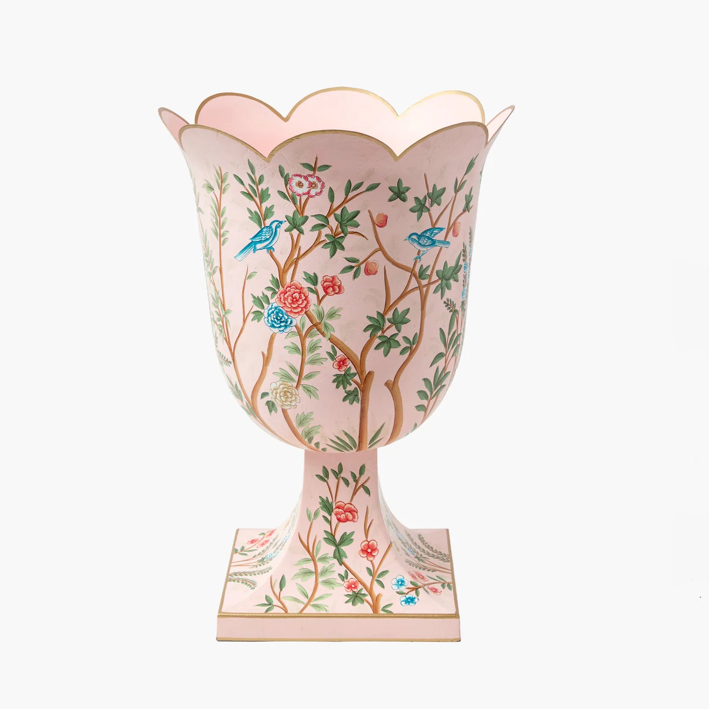Pink Chinoiserie Tole Urn & Pedestal