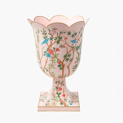Pink Chinoiserie Tole Urn & Pedestal