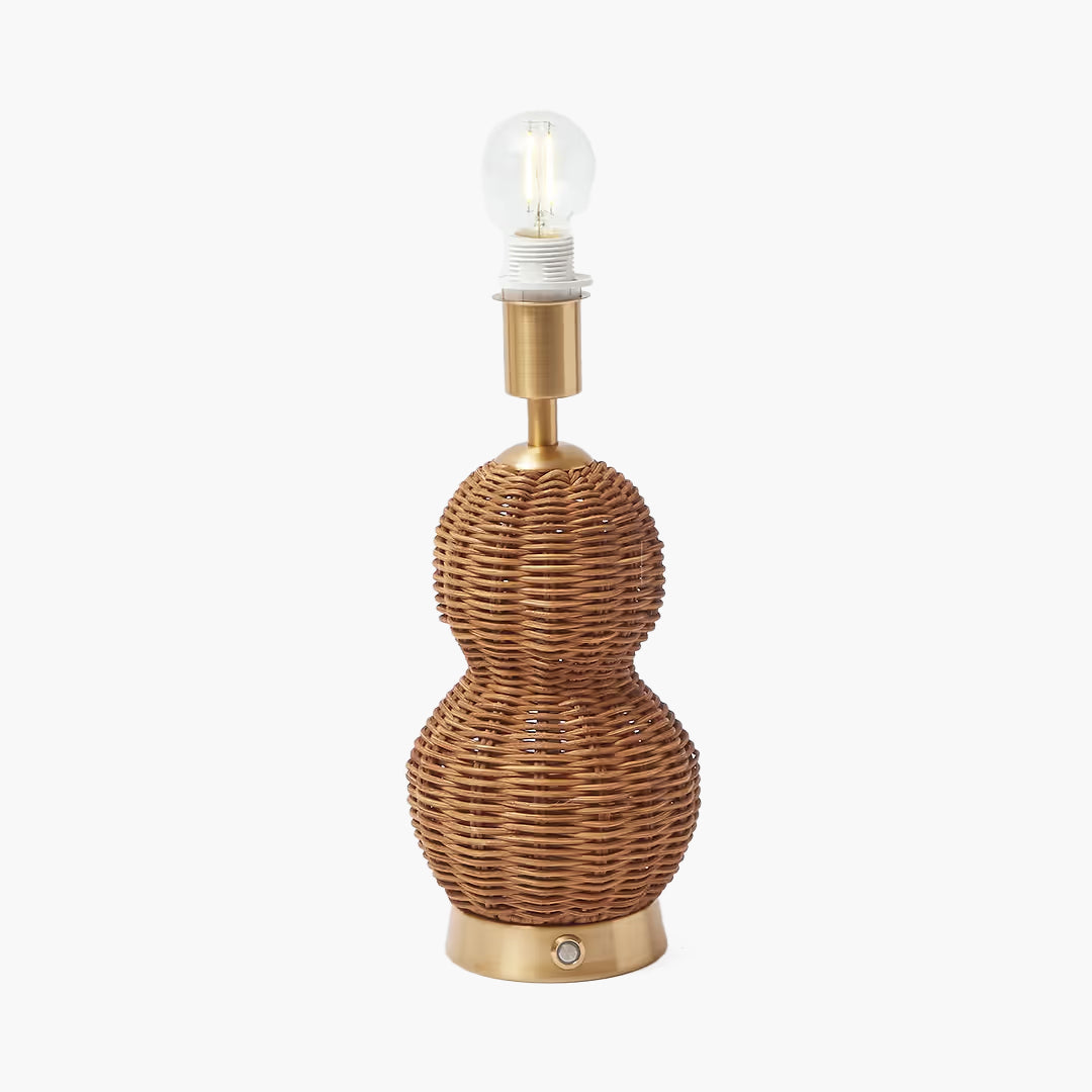 Rattan Bardot Rechargeable Lamp with Pink Ikat Shade (18cm)
