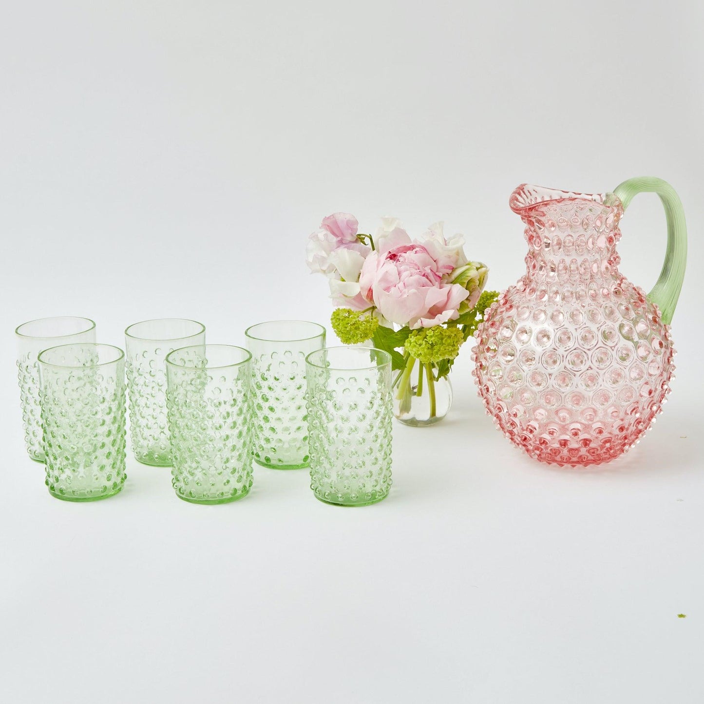 Rose Hobnail Jug with Emerald Handle