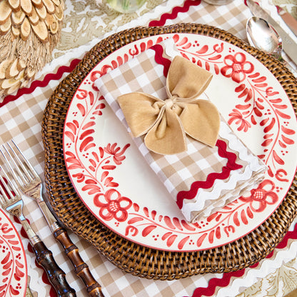Putty Gingham & Red Rossina Napkins (Set of 4)