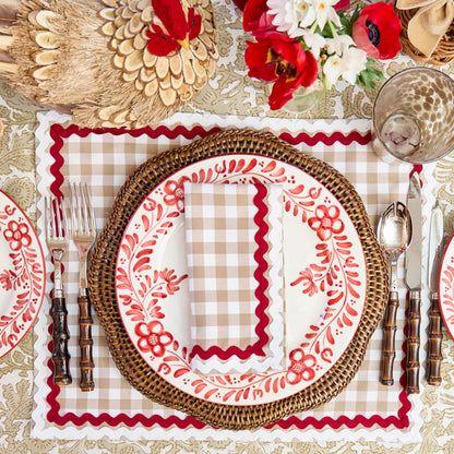 Putty Gingham & Red Rossina Placemats & Napkins (Set of 4)