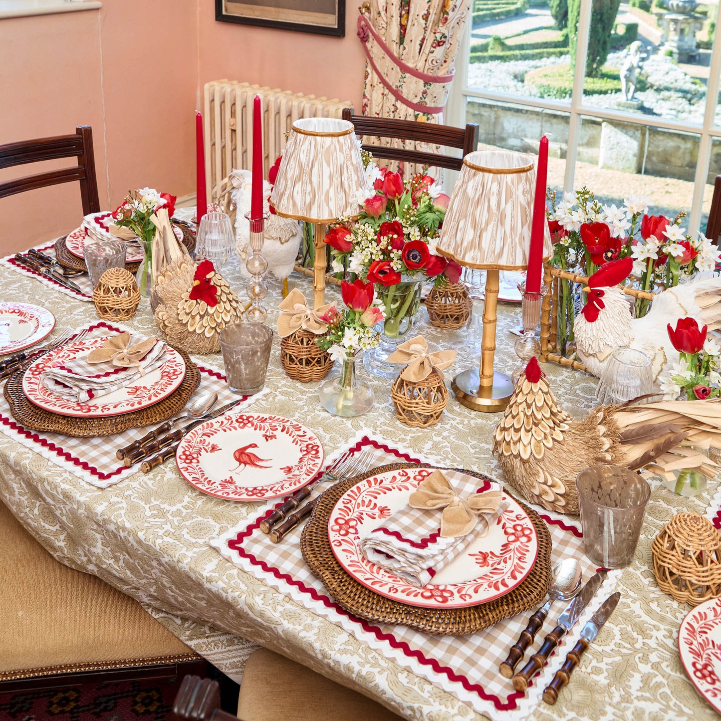 Putty Gingham & Red Rossina Napkins (Set of 4)