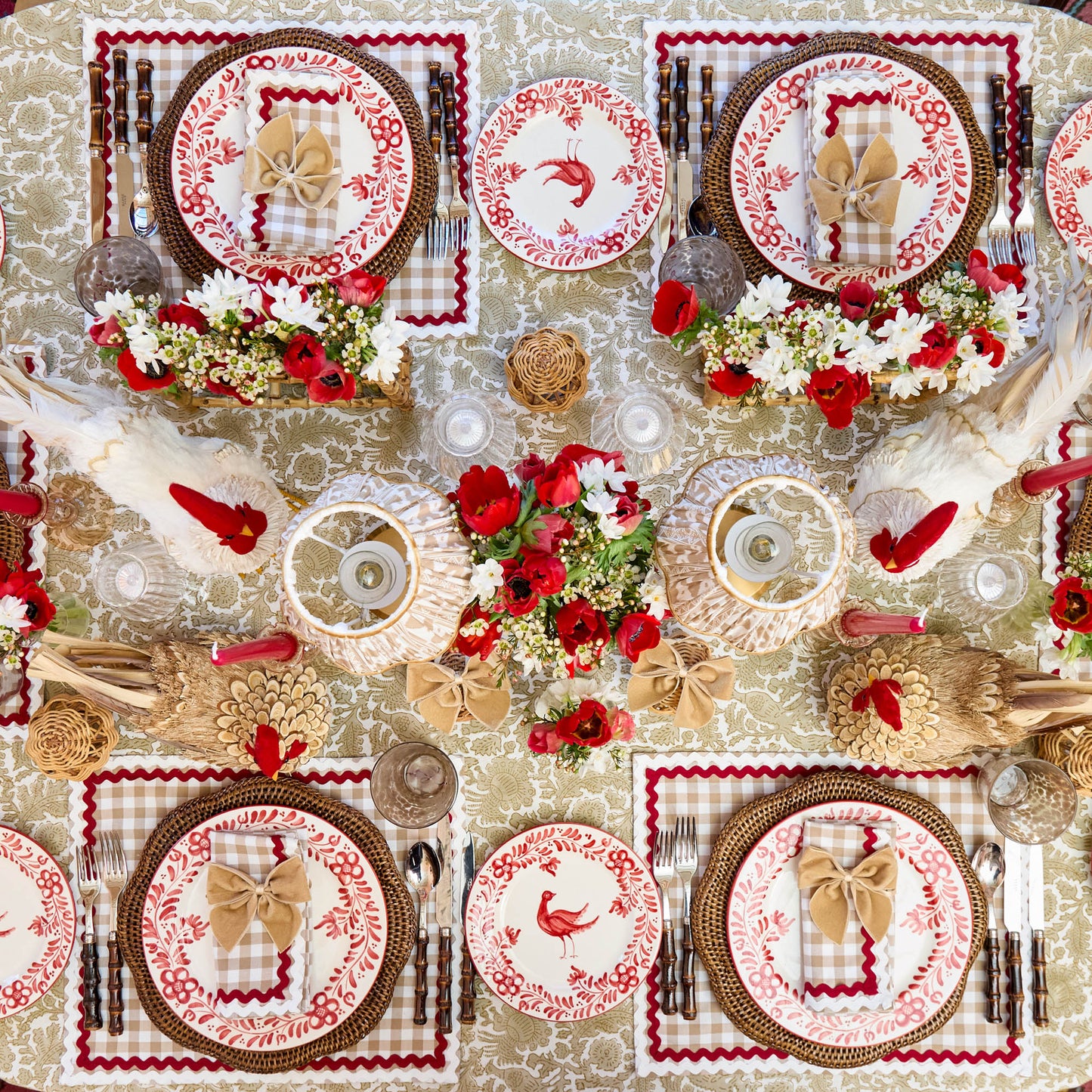 Putty Gingham & Red Rossina Placemats & Napkins (Set of 4)