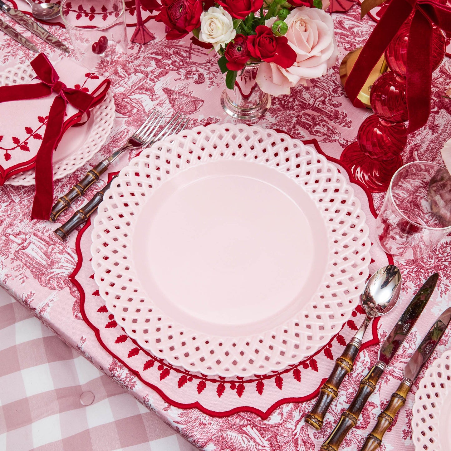 Pink Basketweave Dinner Plates (Set of 4)