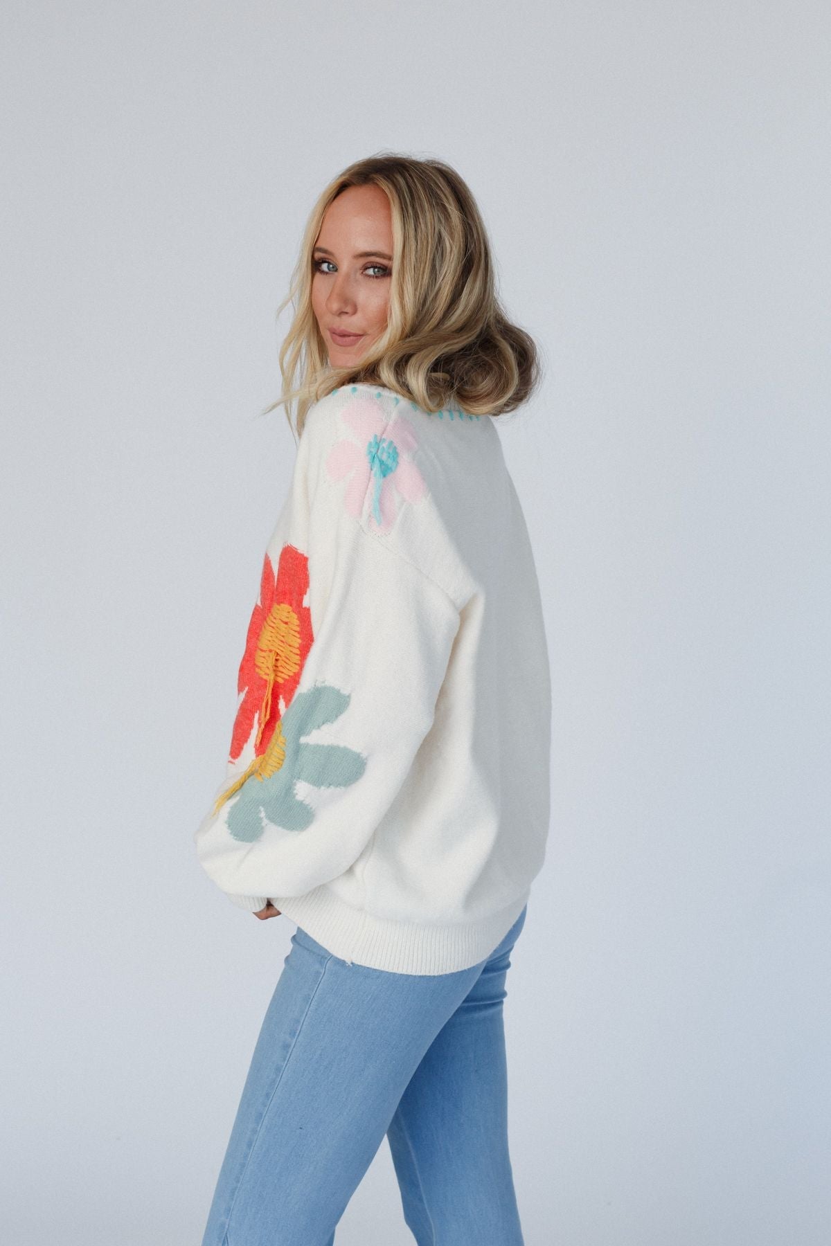 Good Mood Flower Print Sweater - Ivory