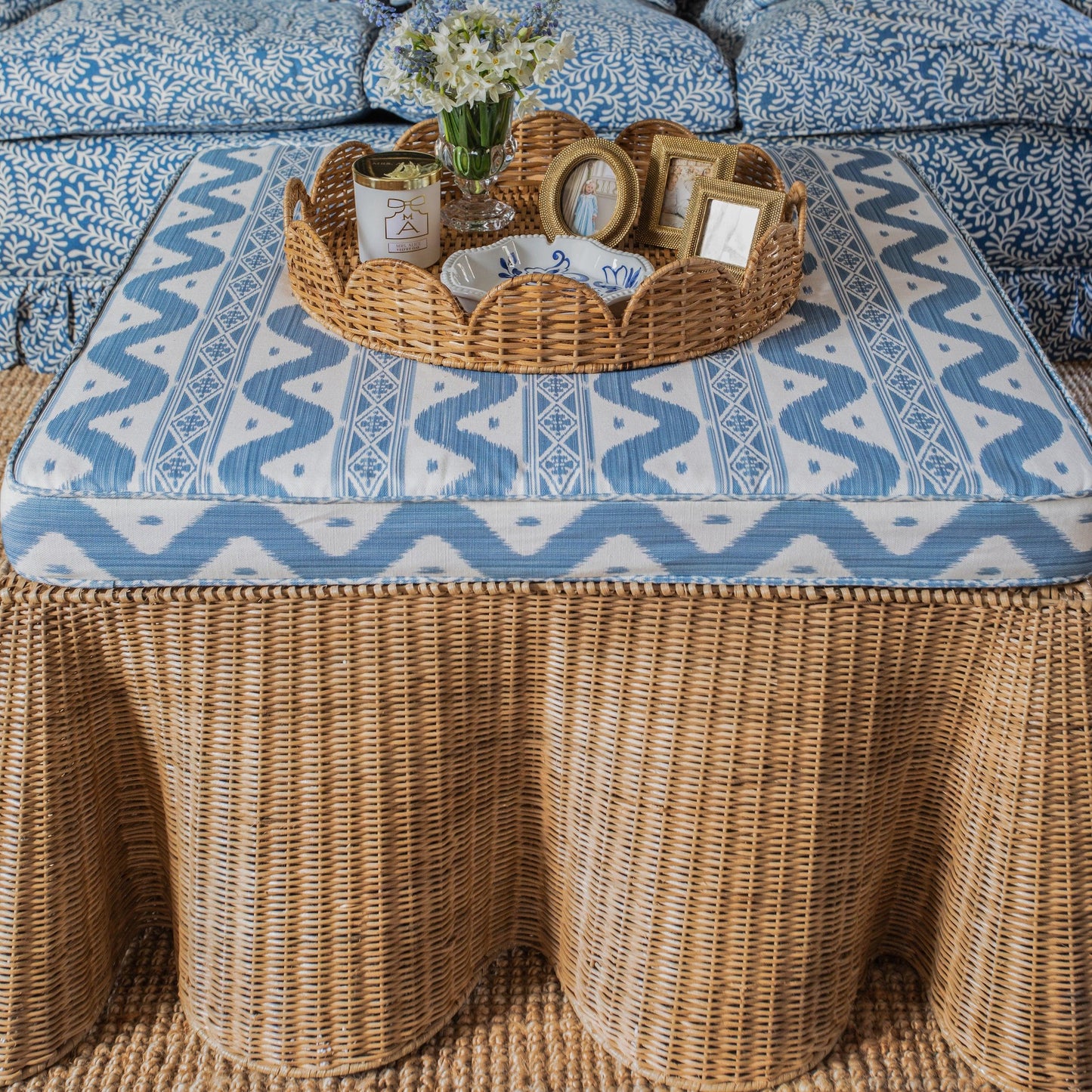 Vivienne Rattan Scalloped Ottoman