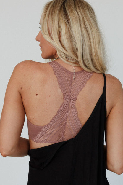 Evermore Seamless Lace Racerback Bralette - Mauve