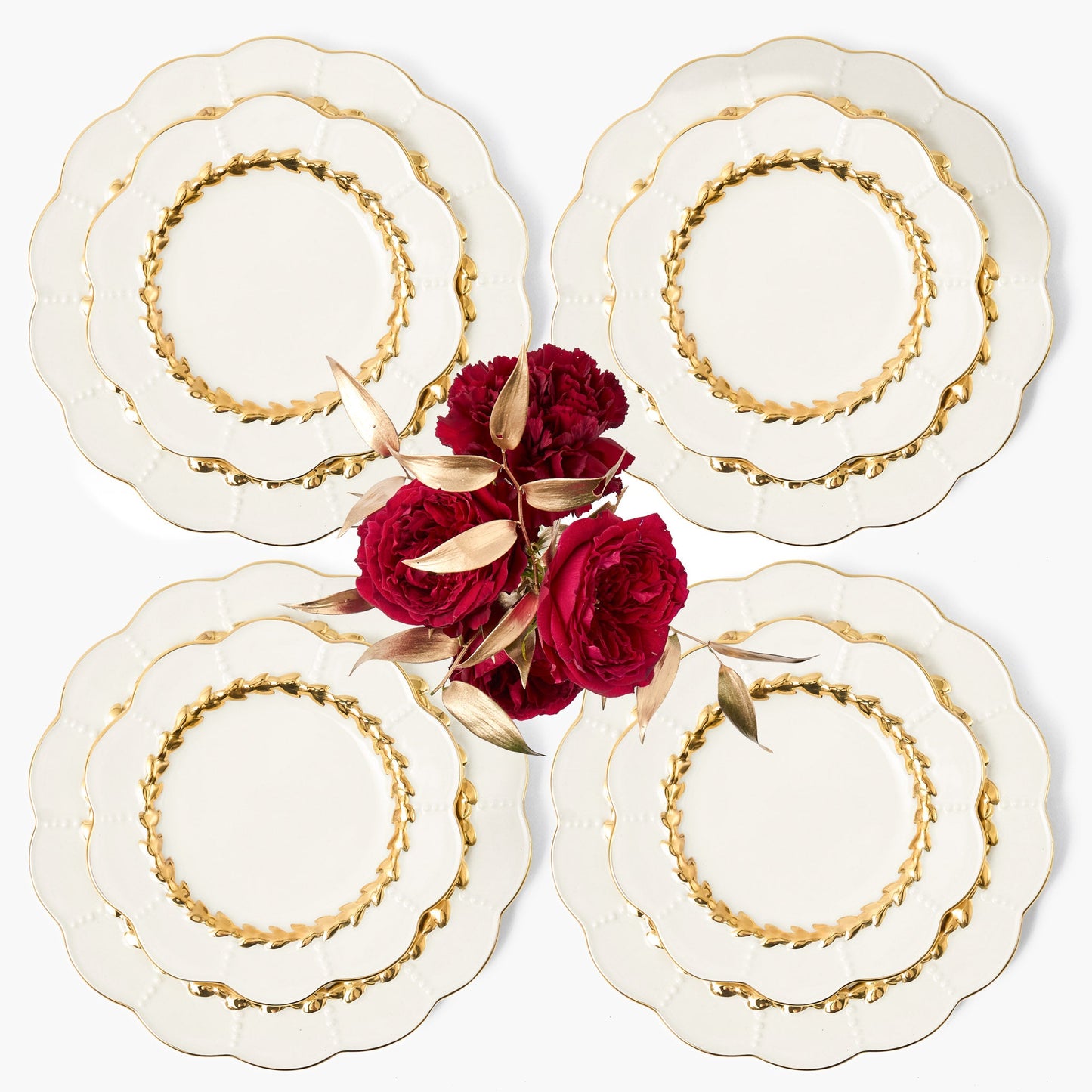 Gold Laurel Dinner & Starter Plates (Set of 8)