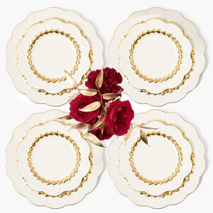 Gold Laurel Dinner & Starter Plates (Set of 8)