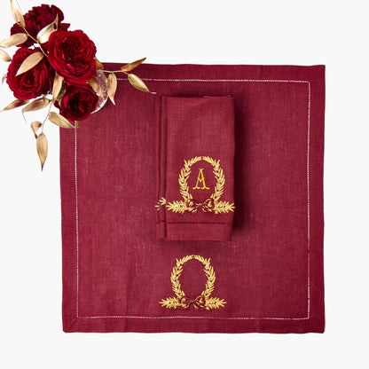 Burgundy Gold Bow Garland Linen Napkins (Set of 4)