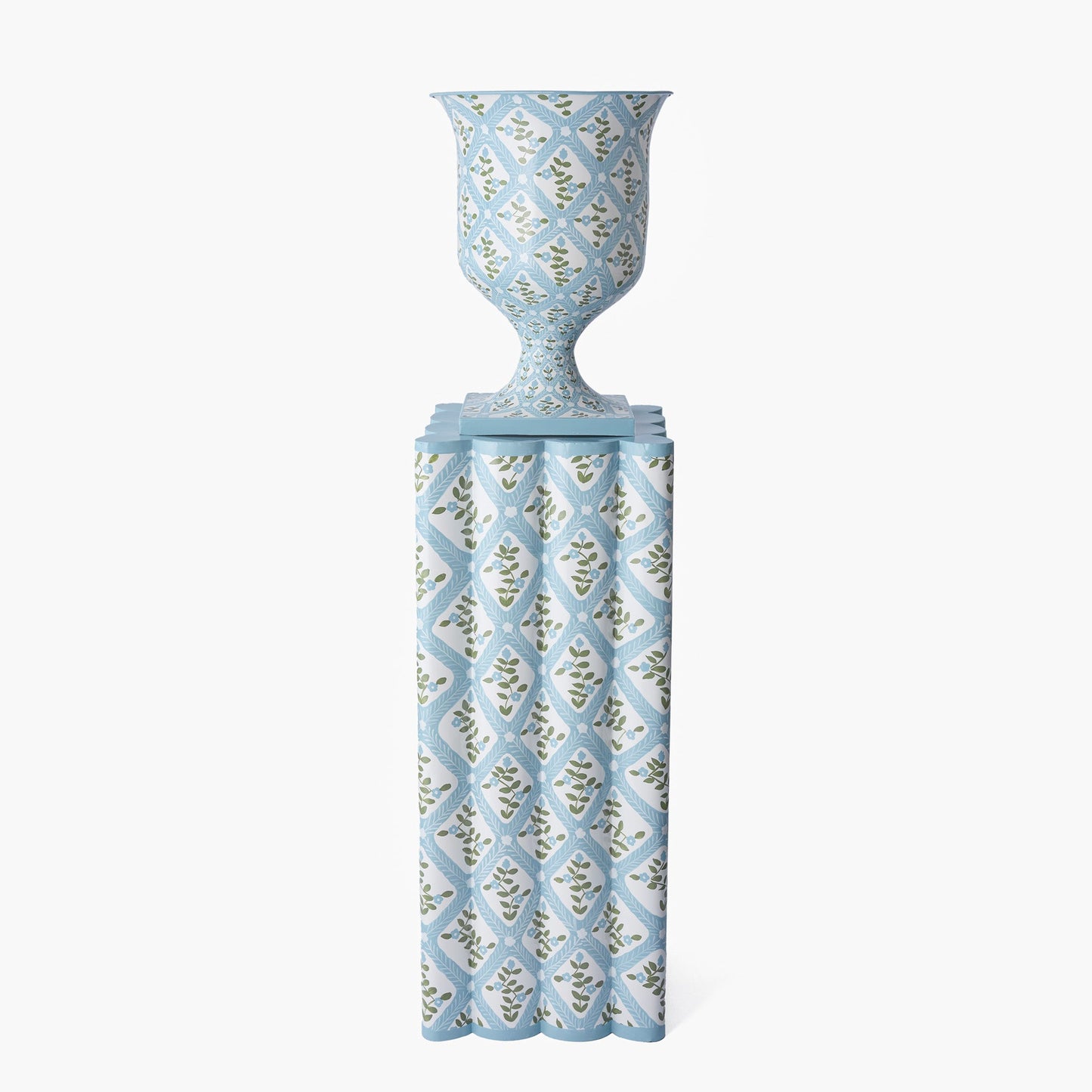 Blue Floral Trellis Urn & Pedestal