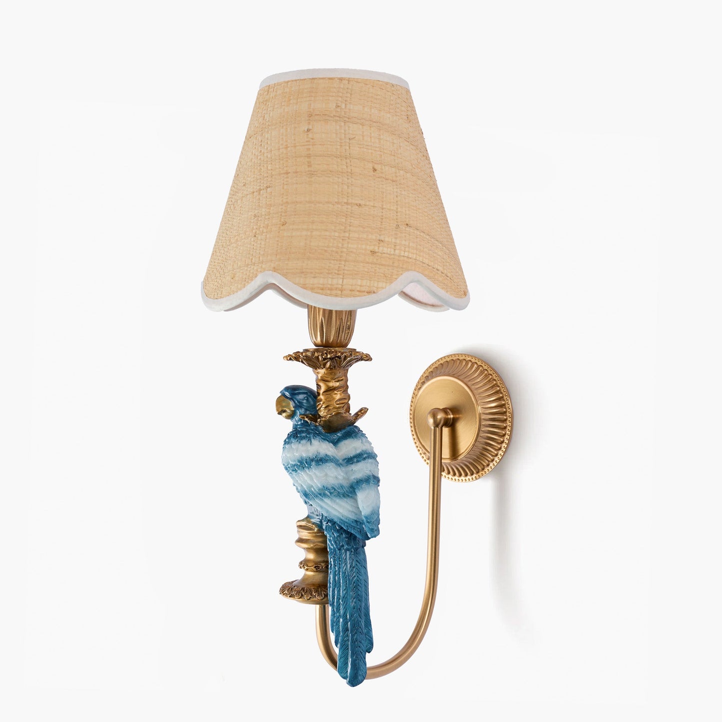 Pair of Blue Parrot Rechargeable Wall Lights with Grasscloth Shades (18cm)