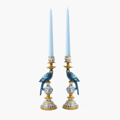 Small Blue Parrot Candle Holder (Pair)