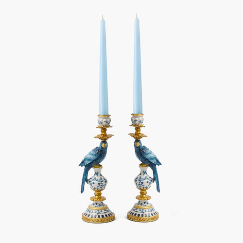 Small Blue Parrot Candle Holder (Pair)