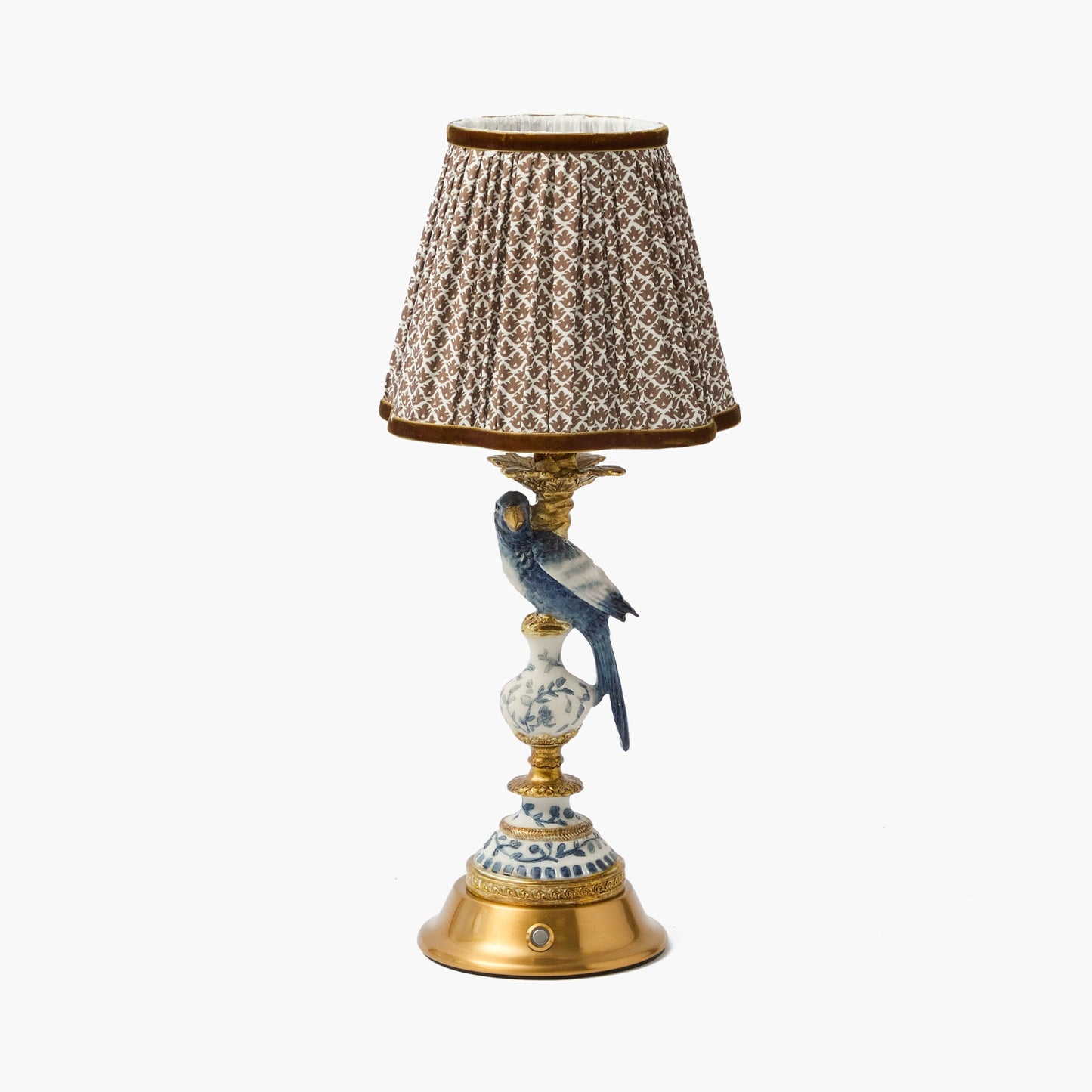 Blue Parrot Rechargeable Lamp with Chocolate Lotus Shade (18cm)