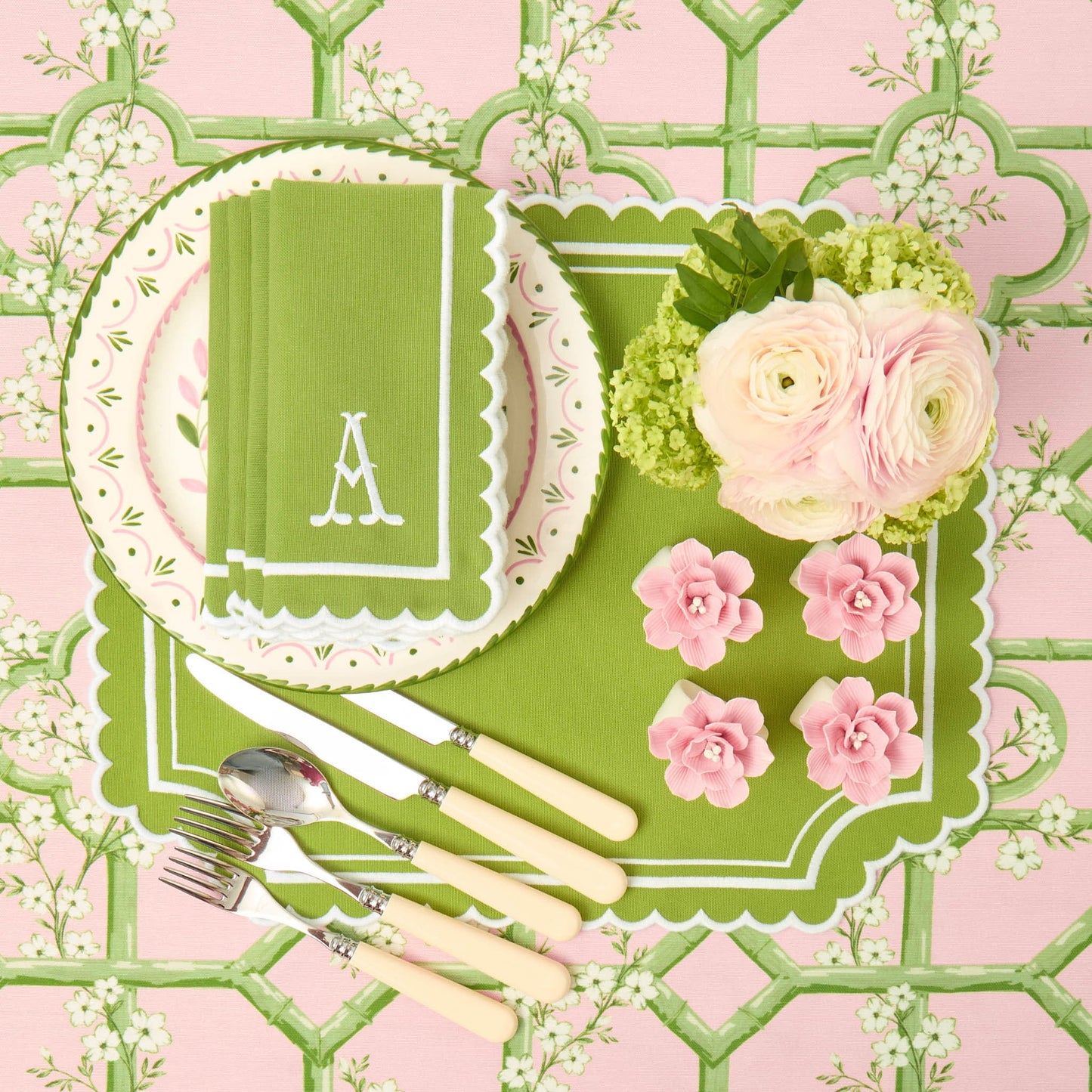 Green Louisa Placemats & Napkins (Set of 4)