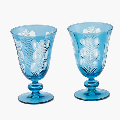 Blue Fern Engraved Glassware (Set of 8)