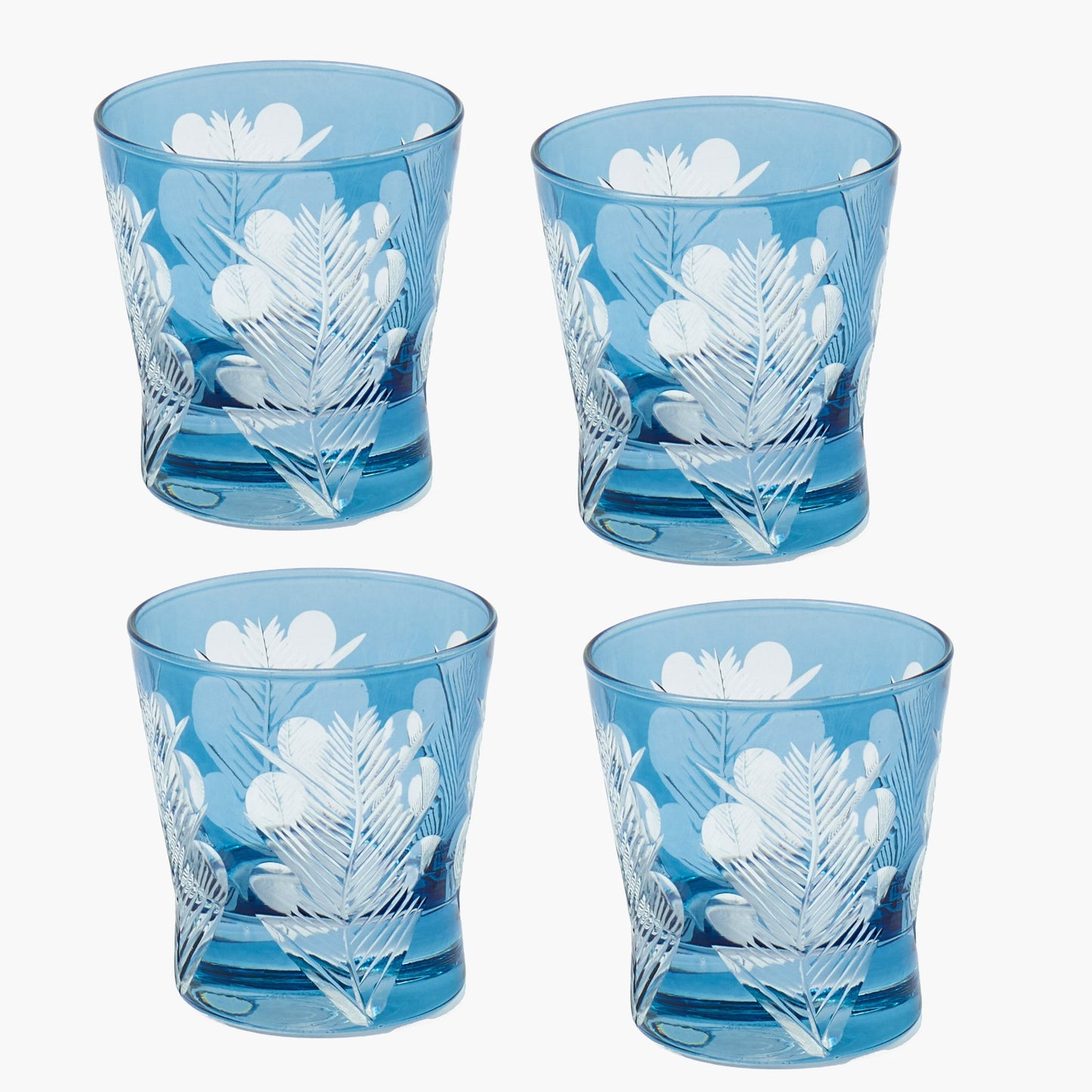Blue Fern Engraved Glassware (Set of 8)