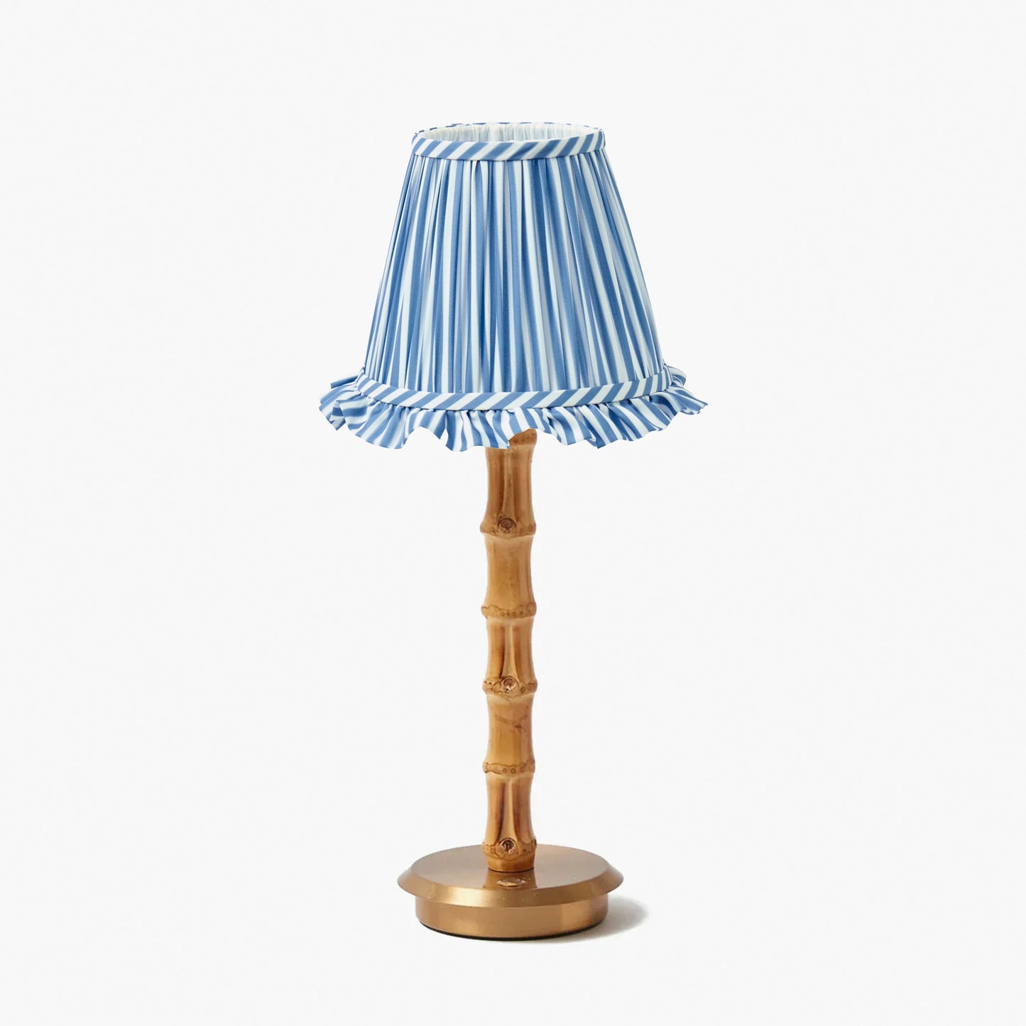 Bamboo Rechargeable Lamp with Blue Stripe Shade (18cm)