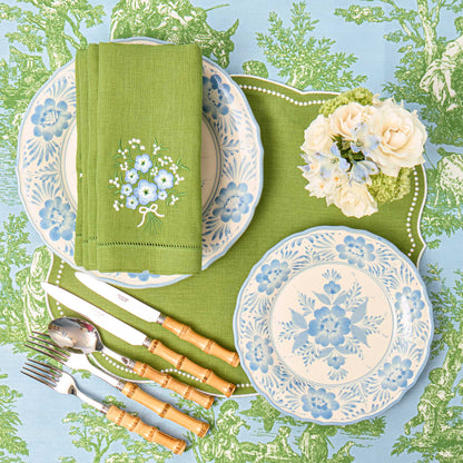 Green Floral Embroidered Linen Napkins (Set of 4)