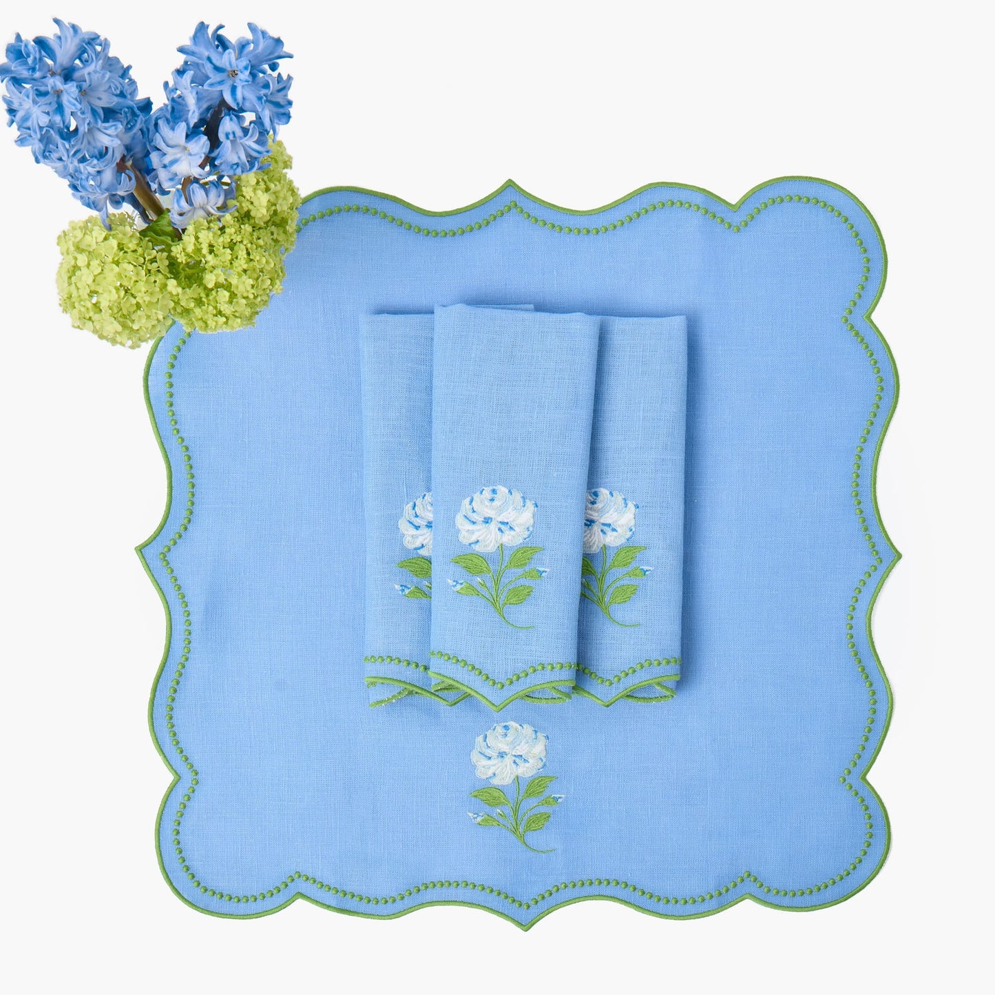 Bluebell Rose Embroidered Linen Napkins (Set of 4)