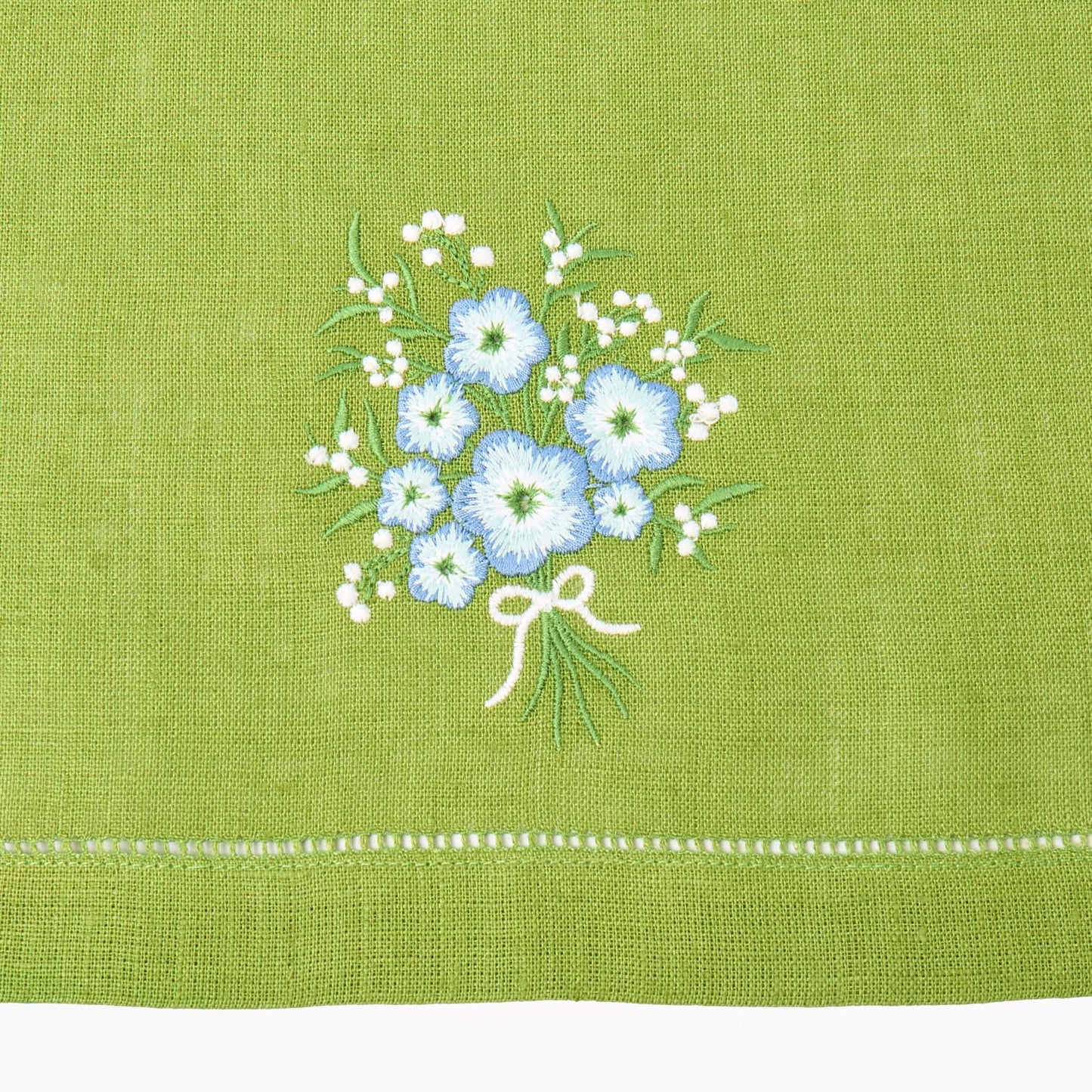 Green Eloise Linen Placemats & Floral Embroidered Napkins (Set of 4)