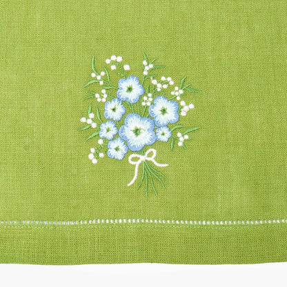 Green Eloise Linen Placemats & Floral Embroidered Napkins (Set of 4)