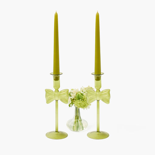 Celine Green Glass Bow Candle Holder (Pair)