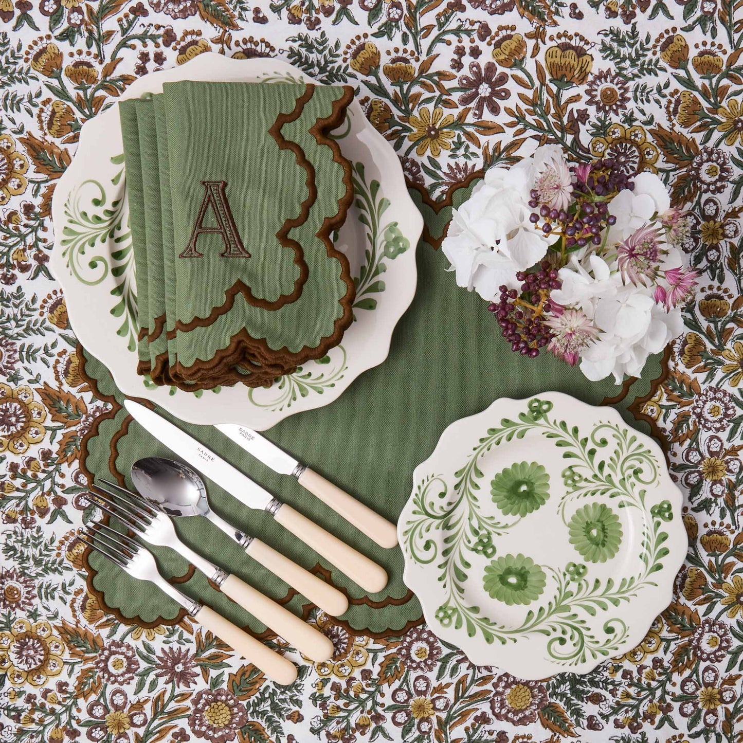 Green & Brown Charlotte Placemats & Napkins (Set of 4)