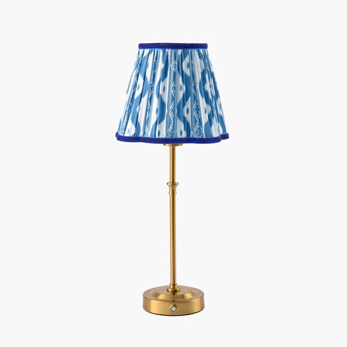 Edie Rechargeable Lamp with Cobalt Ikat Shade (18cm)