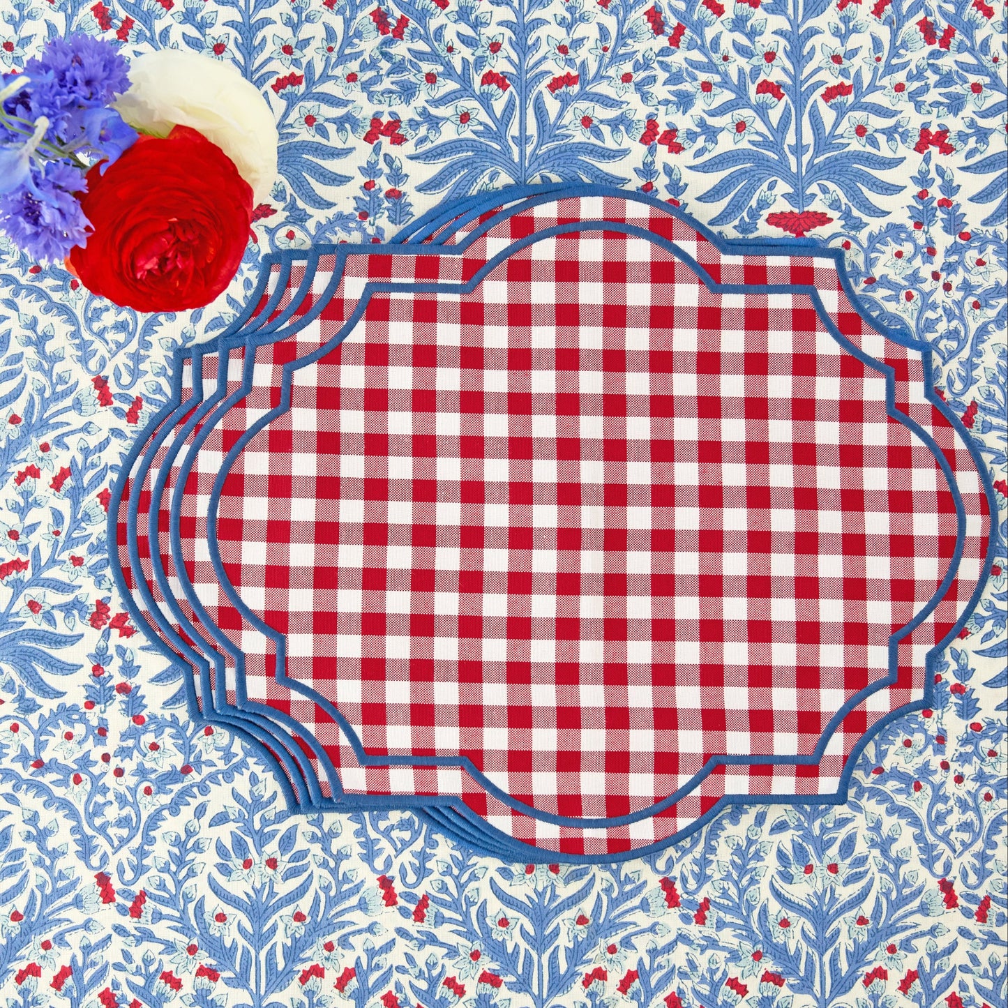 Blue & Red Ethel Blockprint Tablecloth