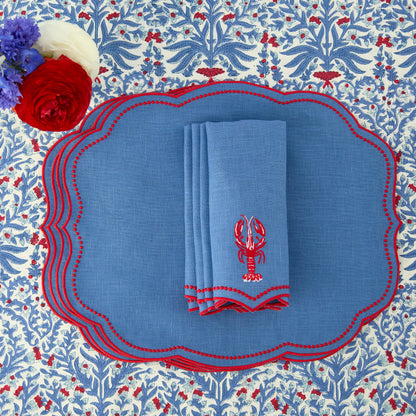 Blue & Red Eloise Linen Placemats & Lobster Napkins (Set of 4)