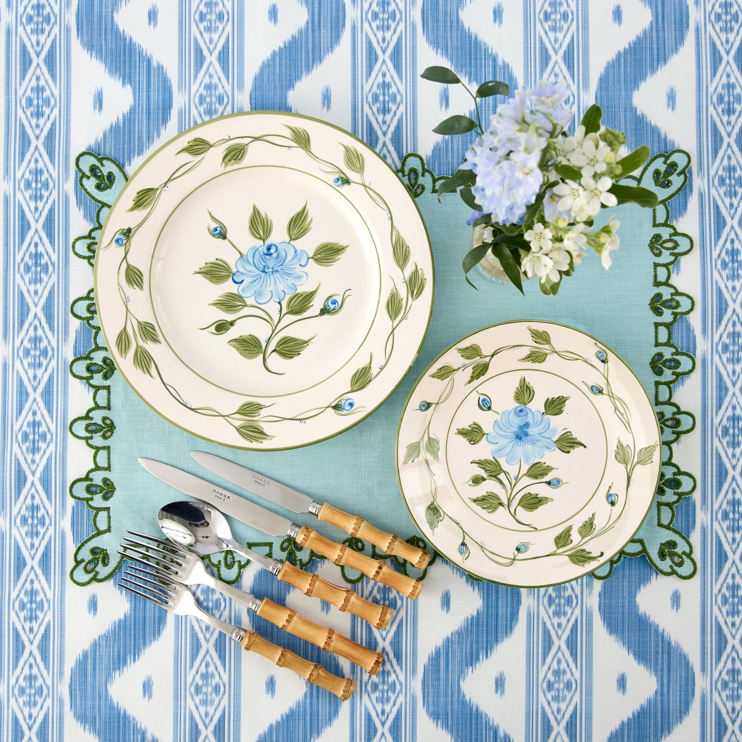 Blue & Green Sophia Waxed Placemats (Set of 4)