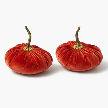 Large Burnt Orange Velvet Pumpkins (Set of 4)