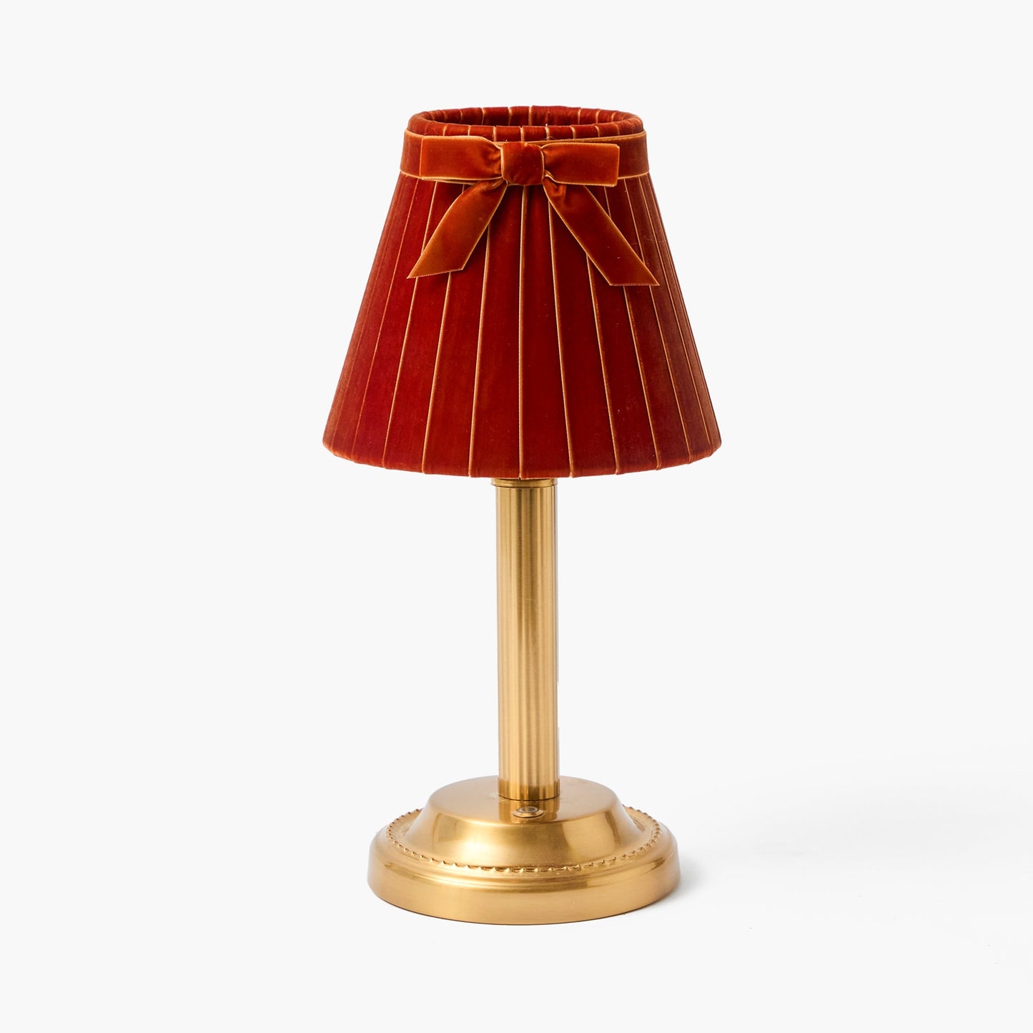 Corinthian Rechargeable Lamp with Burnt Orange Velvet Bow Shade (18cm)