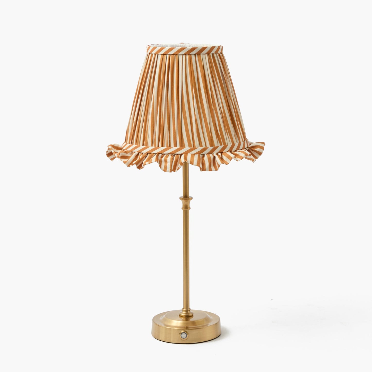 Edie Rechargeable Lamp with Mustard Striped Ruffle Shade (18cm)