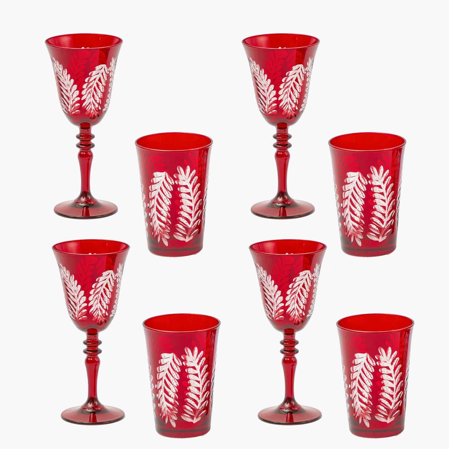 Brigitte Red Garland Engraved Glassware (Set of 8)
