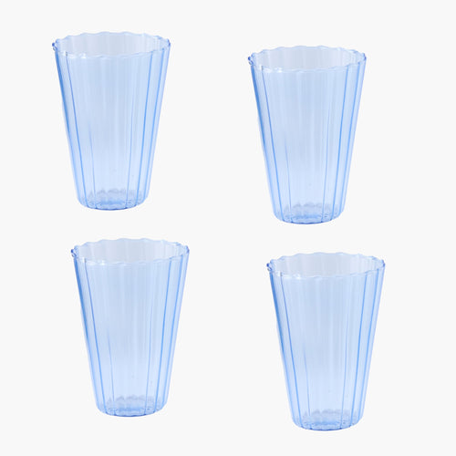 Blue Fluted Water Glasses (Set of 4)
