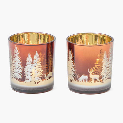 Small Chocolate Alpine Glass Tea Light Holder (Pair)
