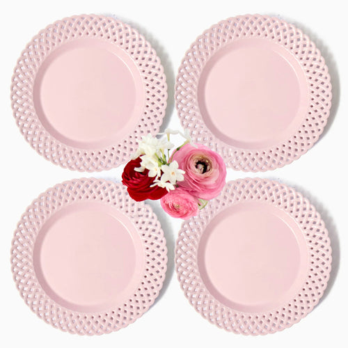 Pink Basketweave Dinner Plates (Set of 4)
