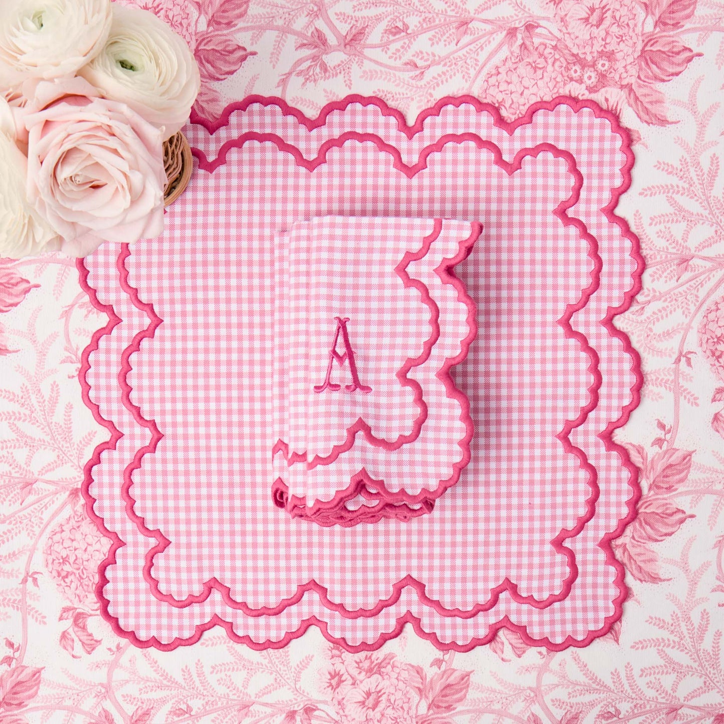 Pink Charlotte Gingham Placemats & Napkins (Set of 4)