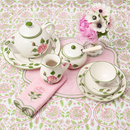 Pink & Green Eloise Linen Placemats & Rose Bud Napkins (Set of 4)